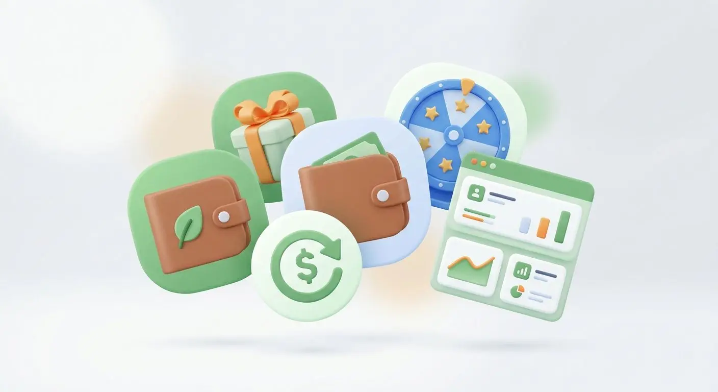 Symbole für Einzahlungsbonus, Freispiele, Cashback und persönliche Angebote