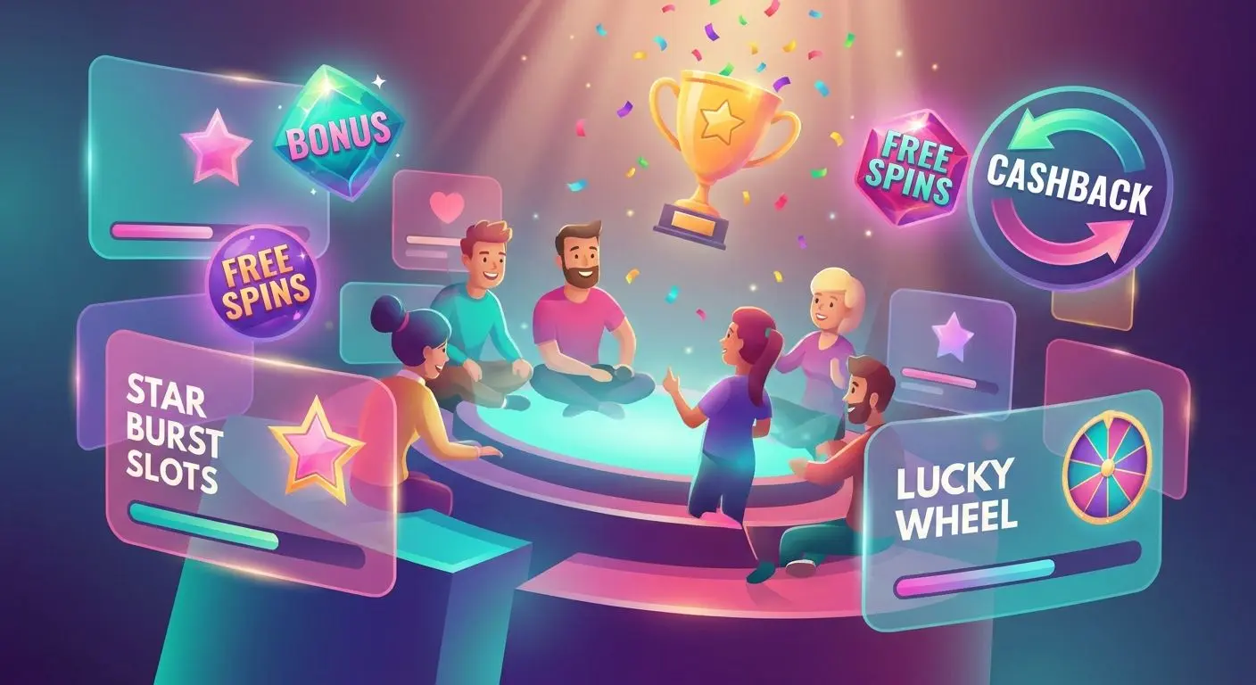 PlayOJO Aktionen und Treuevorteile Bunte AktionsĂŒbersicht mit Bonus-Icons, Cashback und Turnierpokal