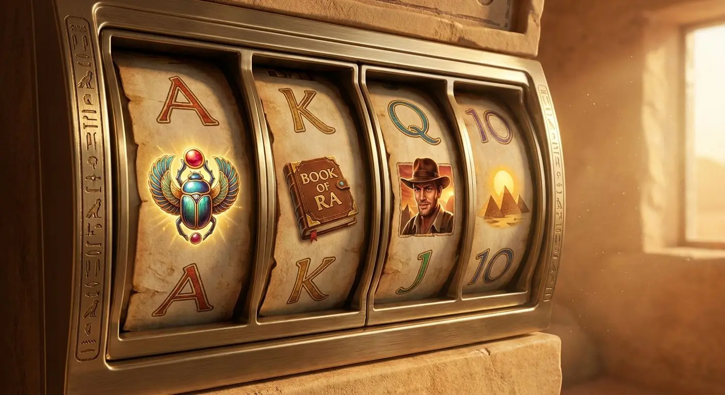 Walzen mit Buchsymbol, Abenteurer, Skarabäus und Pyramiden