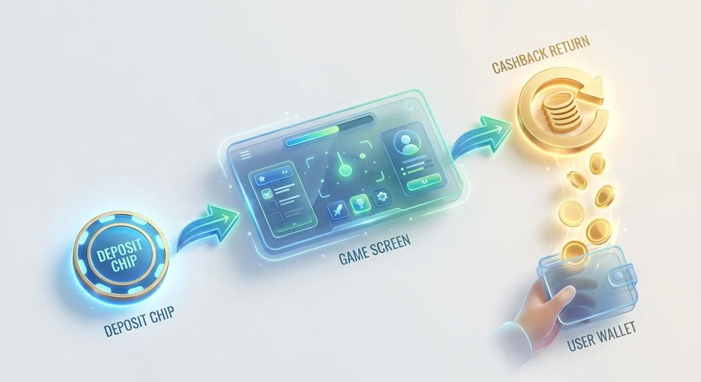 Schema Einsatz zu Spiel zu Cashback-Rückfluss