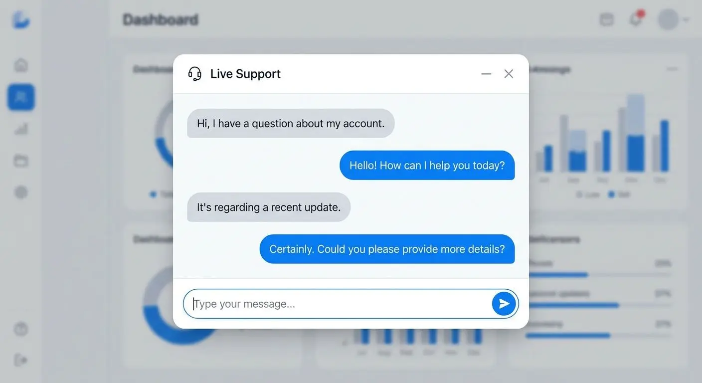 Chat-Fenster mit typischen Support-Fragen und Antworten