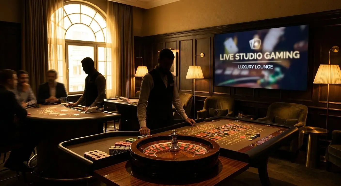 Live-Studio mit Roulette- und Blackjack-Tisch