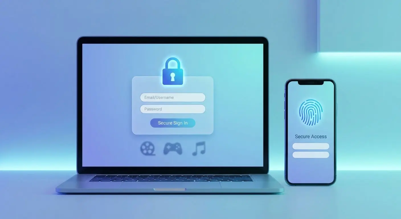 Login auf Desktop und Smartphone mit Fokus auf Sicherheit