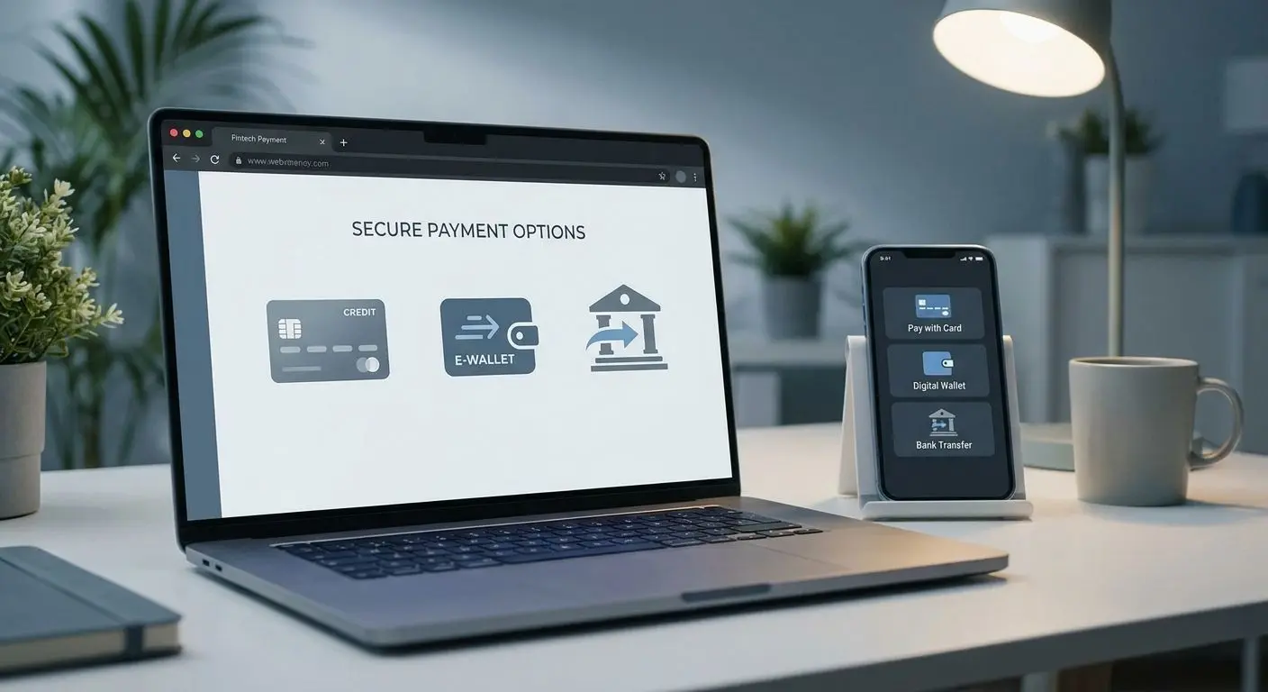 Digitale Zahlungsarten auf Laptop und Smartphone